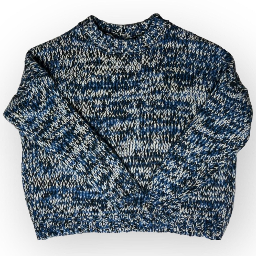 Divided Women's Marled Black White & Blue Cropped Chunky Knit Sweater Size M